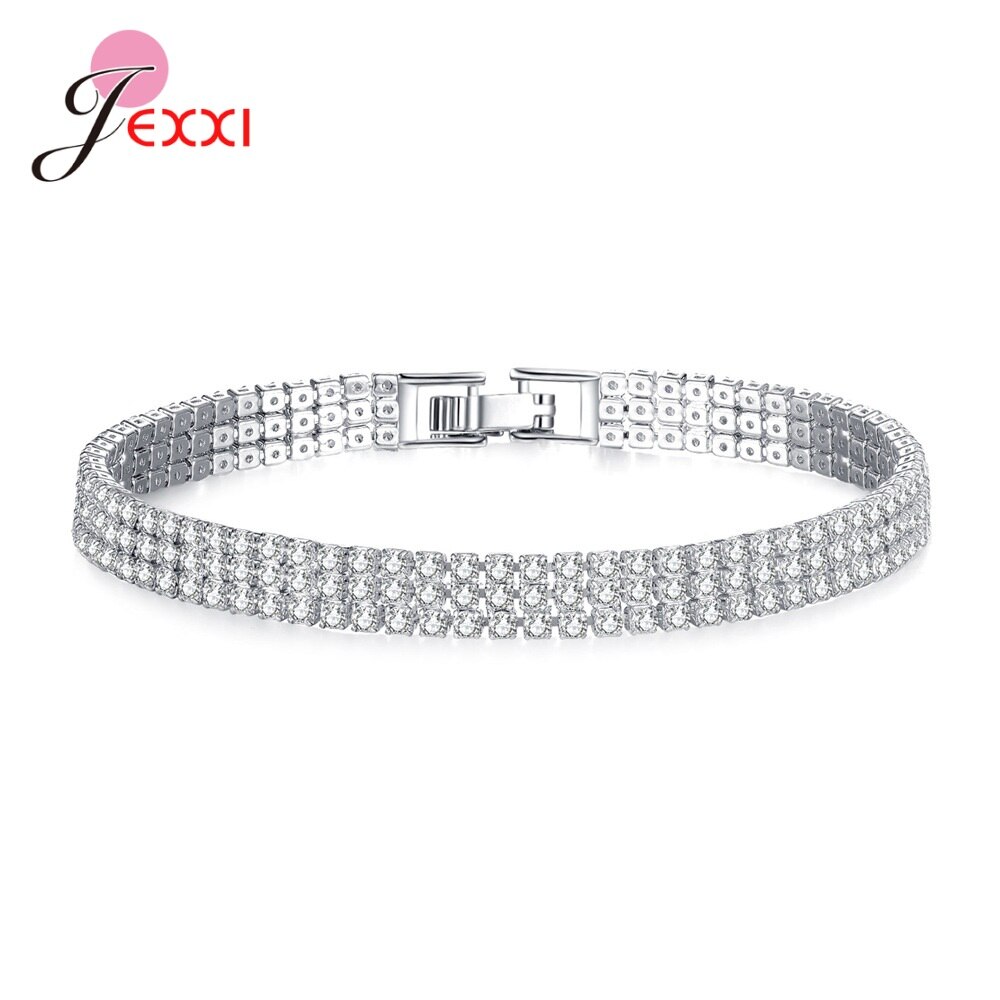 Sólido 925 prata esterlina brilhante zircônia cúbica tênis pulseira pulseira para o casamento feminino moda jóias aniversário por atacado