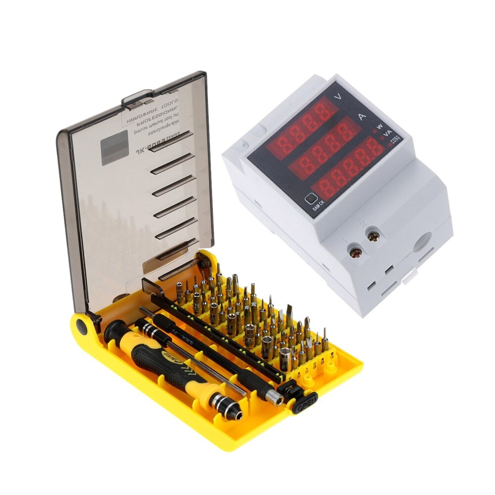 Multi-functionele Digitale Din Rail Stroom Spanning Ampèremeter Voltmeter Meter + 45-in-1 Praktische Hardware schroevendraaier Tool Kit