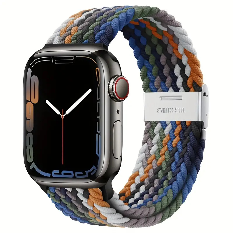 Correa elástica de nailon trenzado para apple watch, banda de nailon para iwatch se 9, 8, 7, 6, 5, 4, 3, 45mm, 44mm, 41mm, 40mm, 42mm, Ultra 2: Negro carbón / 14 mm