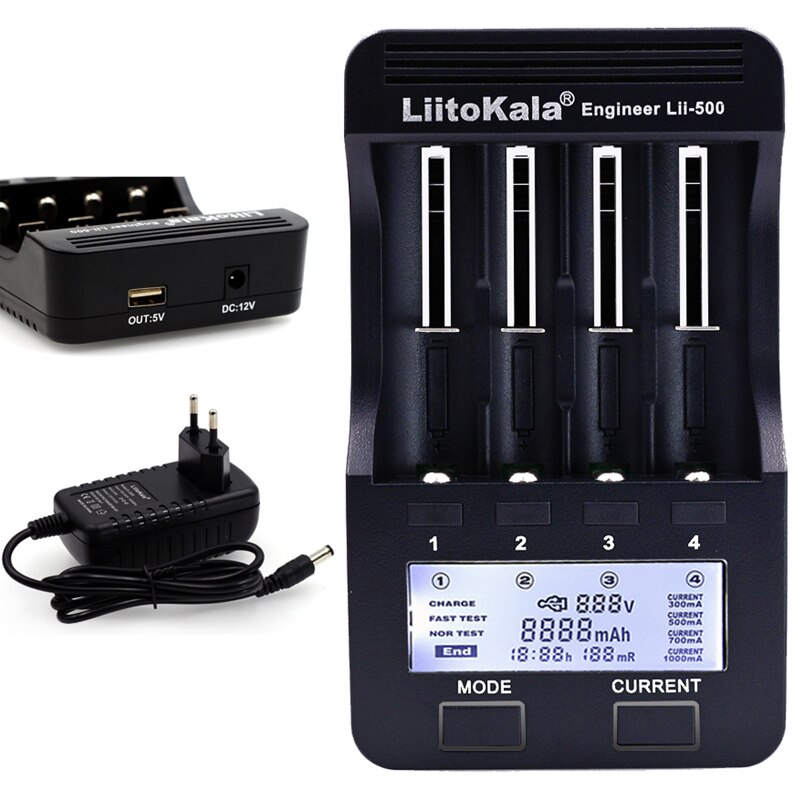 Ekte / opprinnelig liitokala lii 500 18650 batterilader støtte batteri sjekk test frakt / utladning til 18650 aa aaa nimh: Lii 500 og adapter / oss støpsel