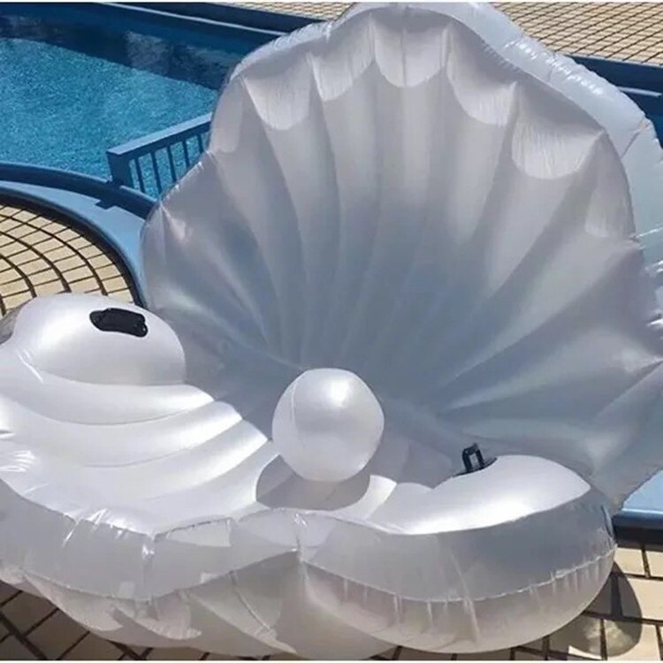 173cm Giant Inflatable Shell Pool Float Summer Water Air Bed Lounger Clamshell With Pearl Seashell Scallop Board