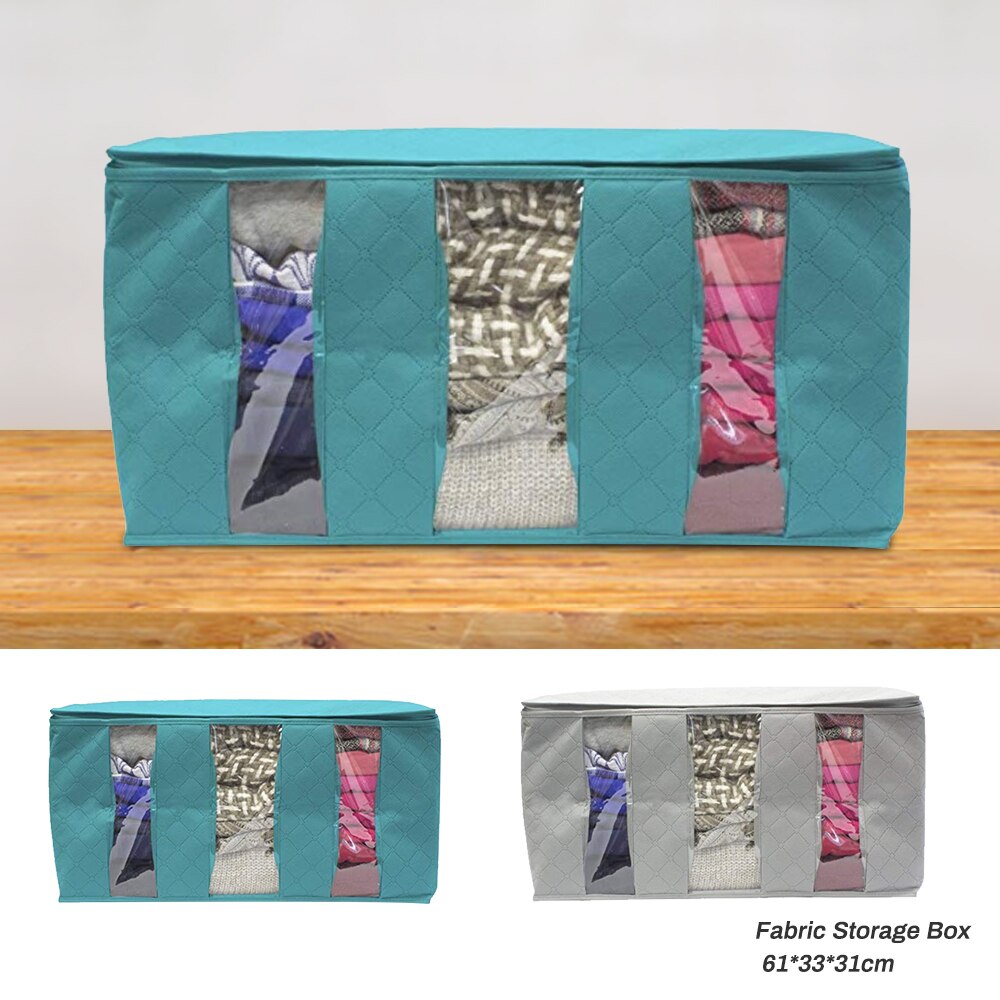 Non-Woven Fabric Wardrobe Storage Box With 3 Compartments Zipper Folding Storage Box Clear Window Organizer With Handles 1Pcs