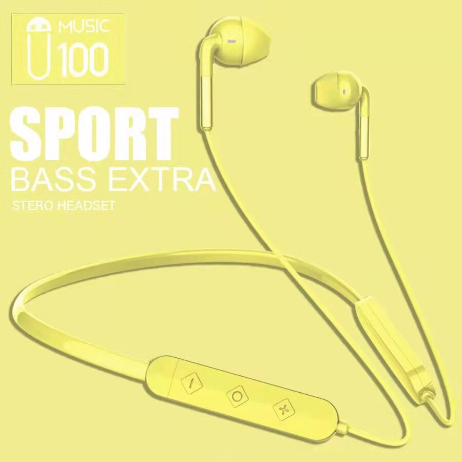 Neckband Wireless Earphone Bluetooth Music Sport Game Stereo Headset Noise Canceling HIFI In-Ear Earphone With Mic For Phone: Yellow