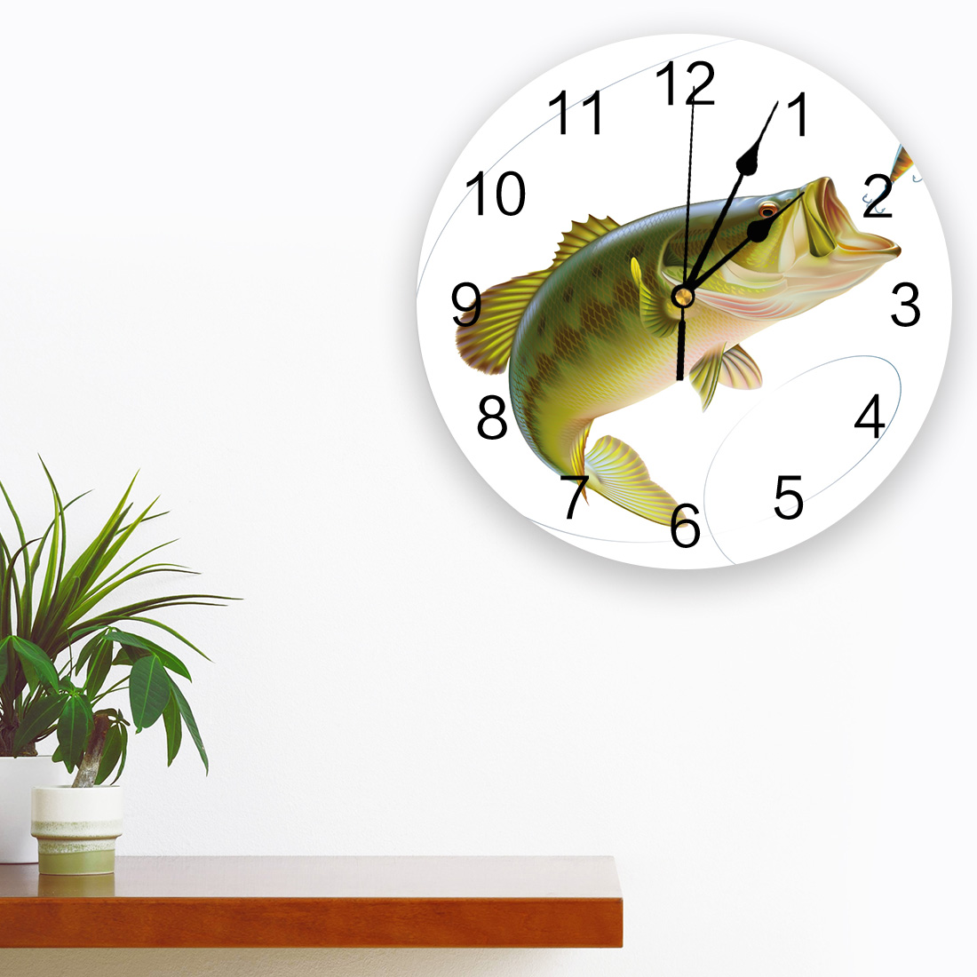 Animal Green Fish PVC Wall Clock Living Room Bedro... – Grandado