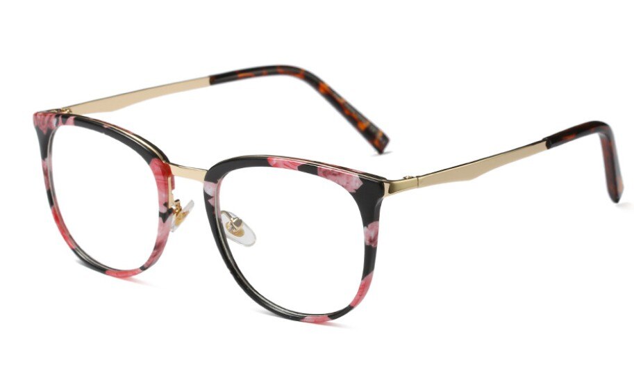 45535 Dames Vierkante Metalen Bril Frames Vrouwen Optische Brillen Mode Brillen Computer Bril: C13 flower clear