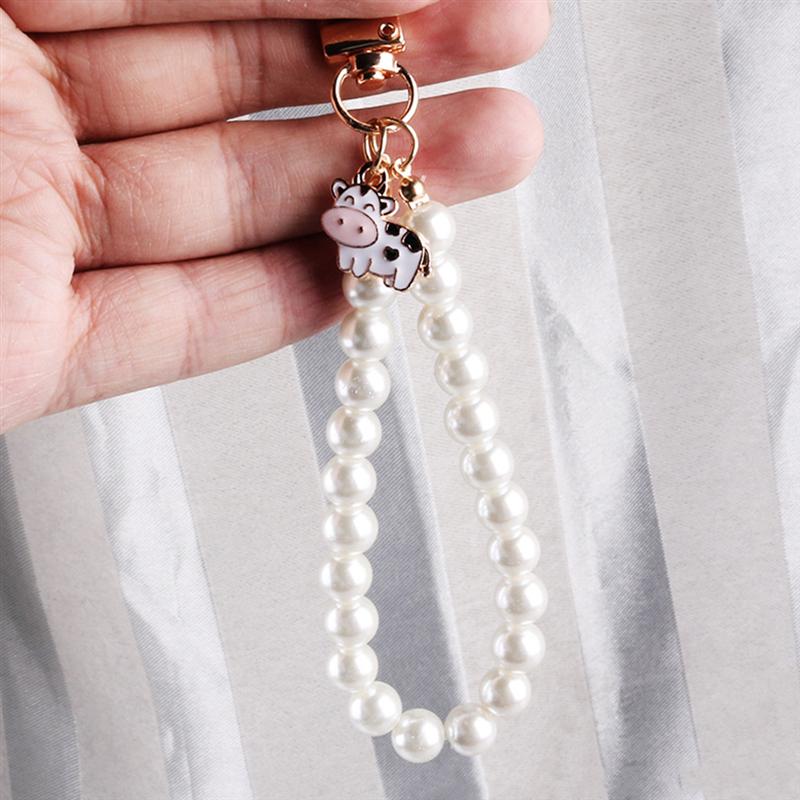 2 sztuk kreatywny brelok krowa wisiorek breloczek sztuczna perła klucz wisiorek (biały)