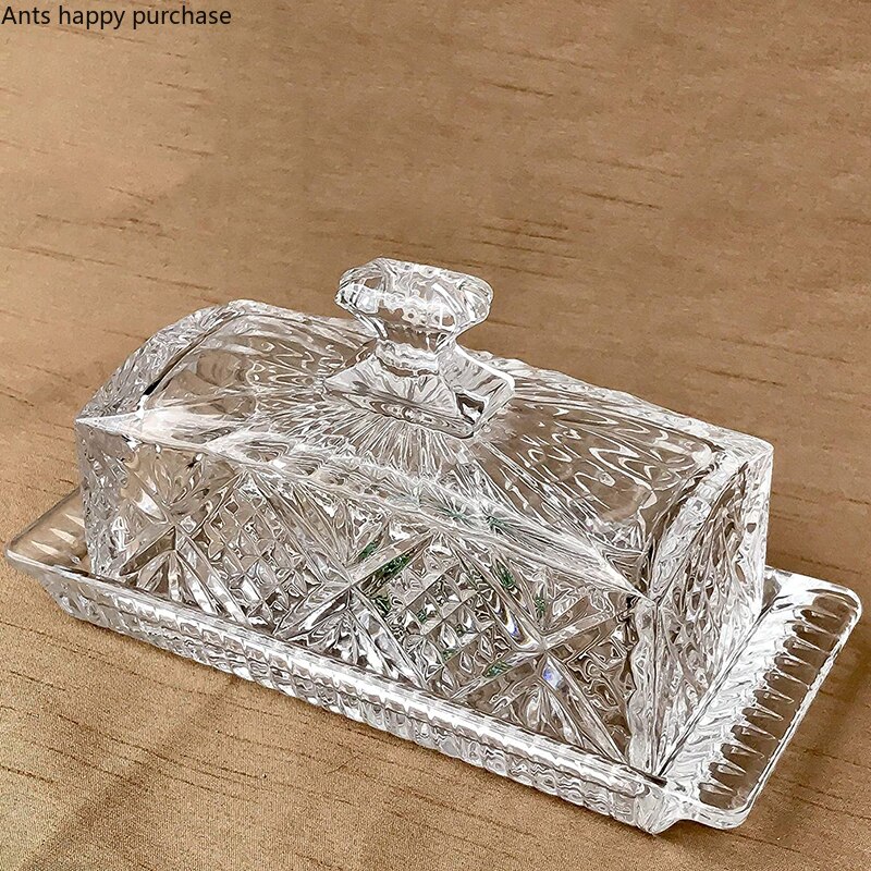 Beurrier en verre de cristal, plat à beurre rectangulaire avec couvercle, boîte à beurres, bol à beurrier, plat à Dim Sum, plat à gâteau, assiette à Dessert: Default Title
