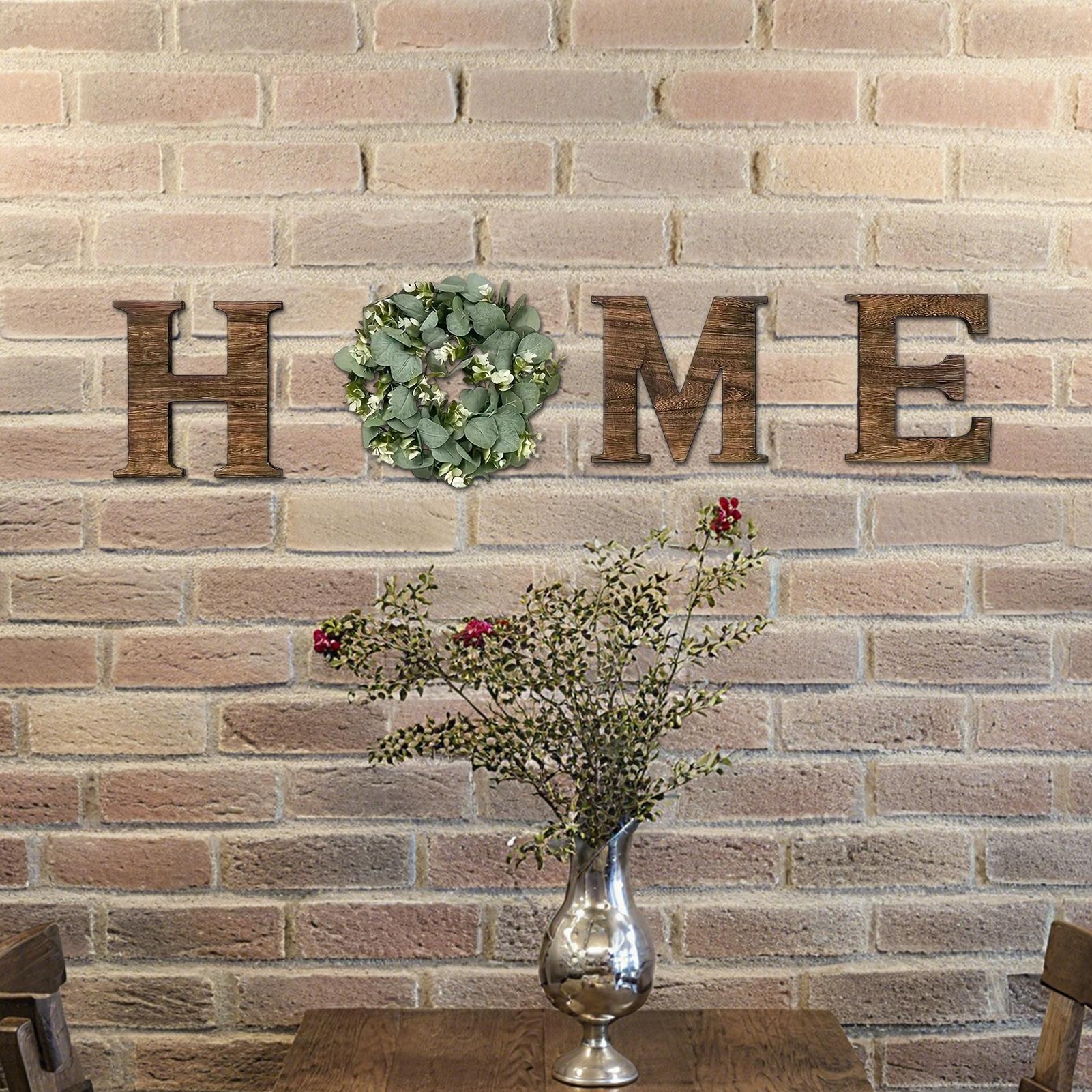 Wooden Home Letters Sign with Artificial Eucalyptus Wreath hanging wall art Decoration For Kitchen Entryway Housewarming Wedding