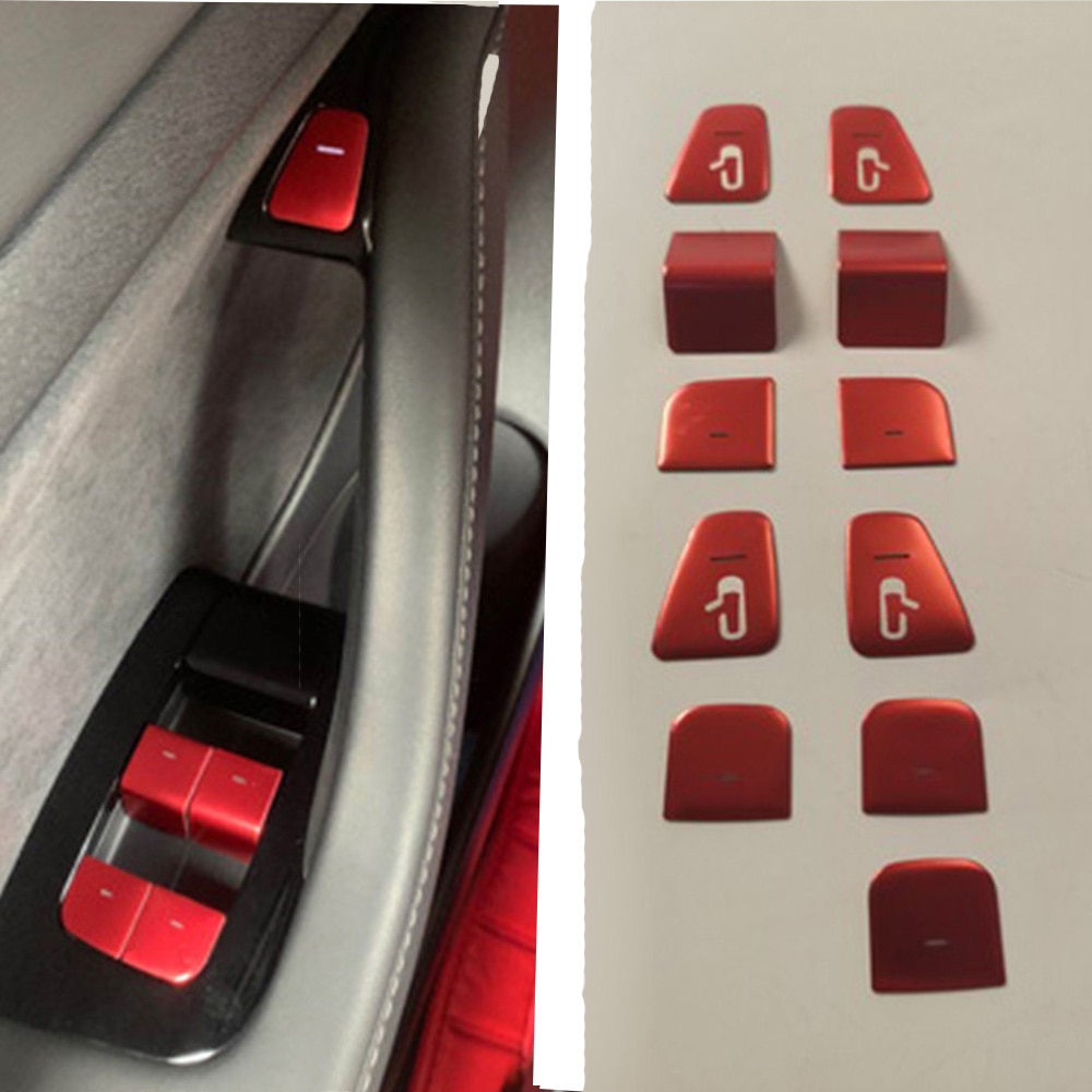 Auto raam lift schakelaar knop deur open sticker trim voor tesla model 3 schakelaar knop sticker: Rood