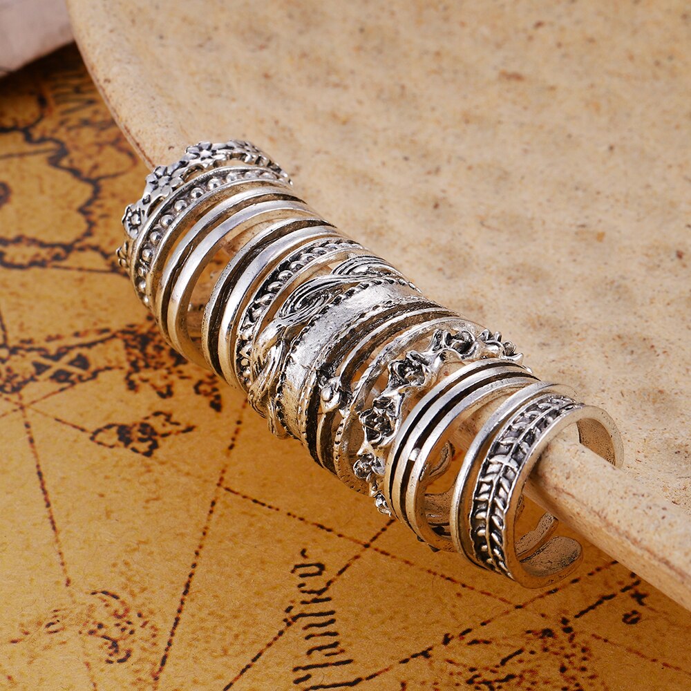 12pcs/set Bohemian Rings Crystal Rhinestone Drops Geometry Middle Ages Ring Set Charm Ring Set Boho Jewelry