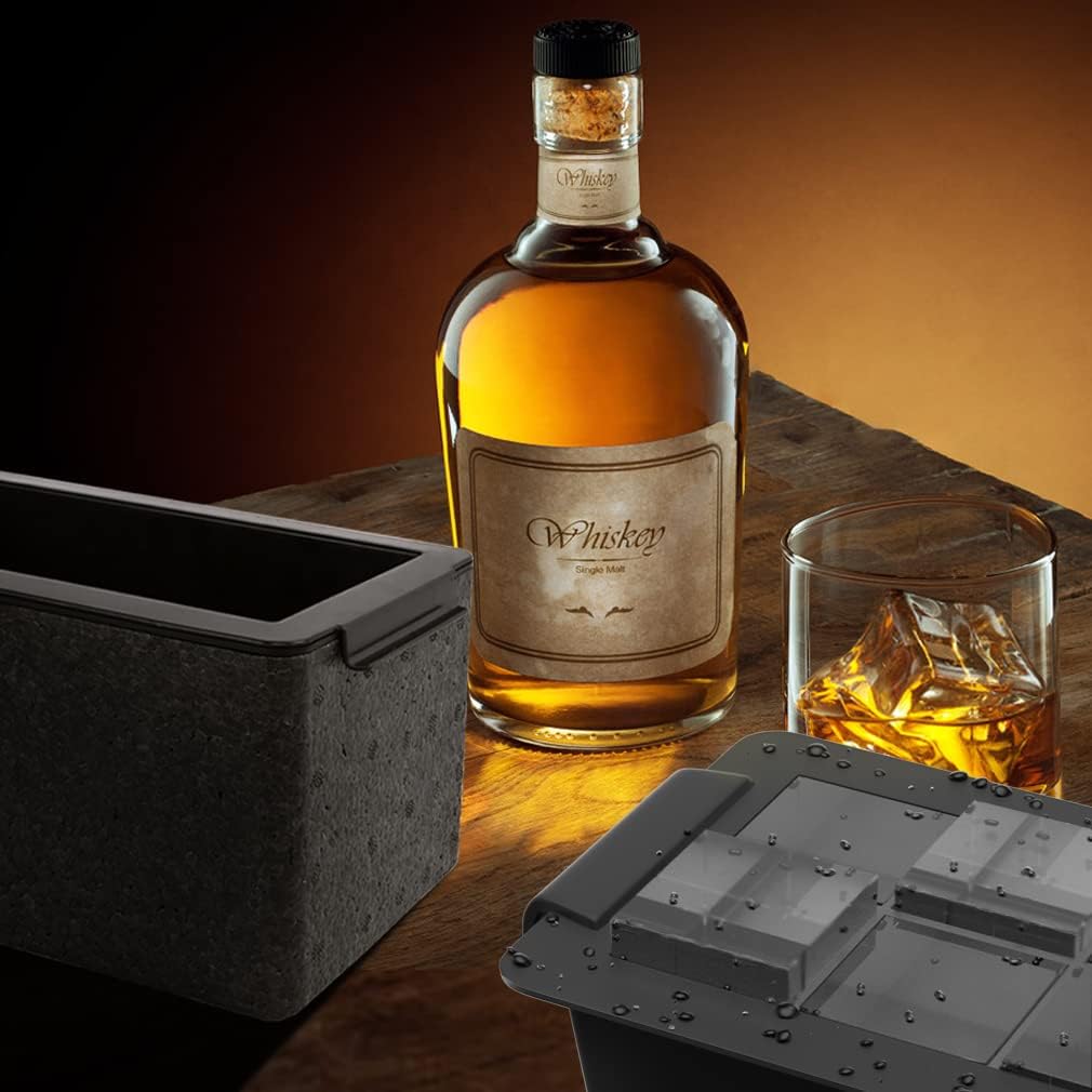 Large Ice Cube Tray Maker 2 Inch Clear Square Crystal Clear Ice Cube Maker for Cocktail,Whiskey & Bourbon Drinks for Men