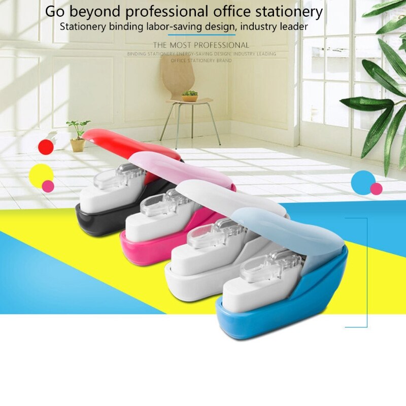 Color Stapleless Stapler Book Paper Stapling Stapler Mini Portable No Staples School Office Supplies