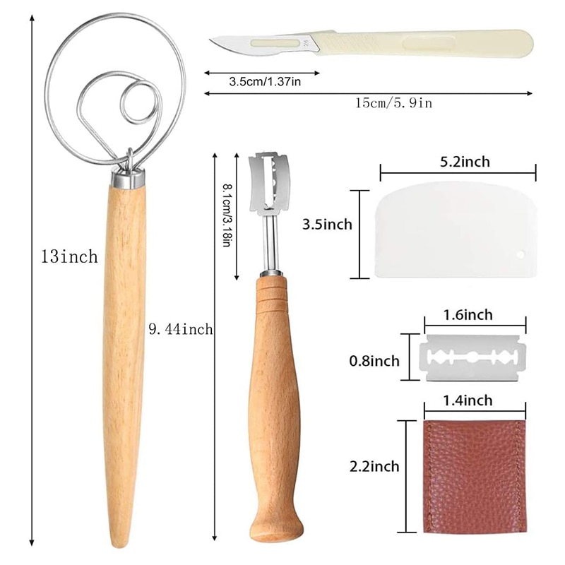 Danish Dough Whisk Large, Bread Lame for Scoring Sourdough Bread Easily with 10 Replaceable Razor Blades (16Pcs)