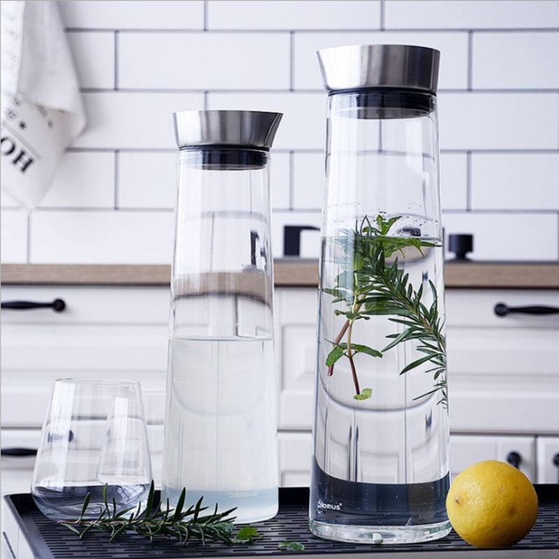1000ml 1500ml fortykket glas stor vandflaske juice glas kandeflaske med rustfrit stål låg karaffel køleskab
