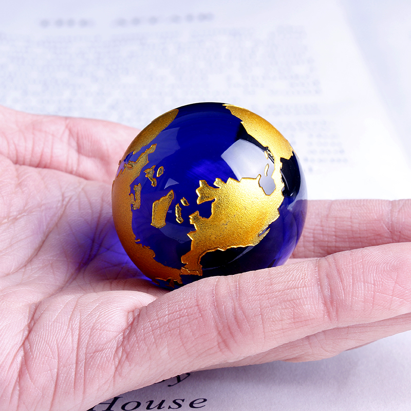 Blue Gold Crystal Aarde Model Global World Map Bol Feng Shui Woondecoratie Accessoire Craft Geografie