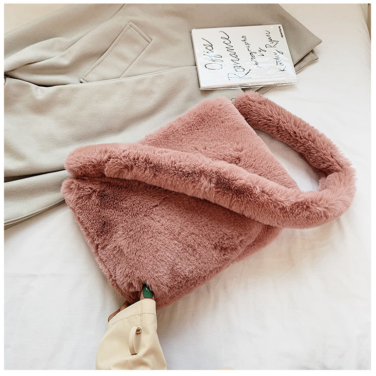 Borse morbide in pelliccia sintetica peluche per donna elegante borsa a tracolla femminile pelosa casuale borse da donna di grande capacità borsa Tote: rosa