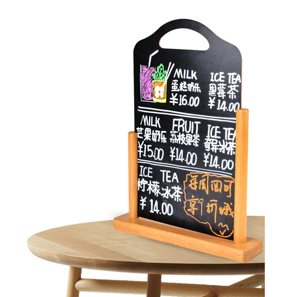 A4 Diy Wooden Rewritable Double-sided Blackboard Chalkboard Table Card Sign Stand Tabletop Price Tag Hand-paint Menu Display