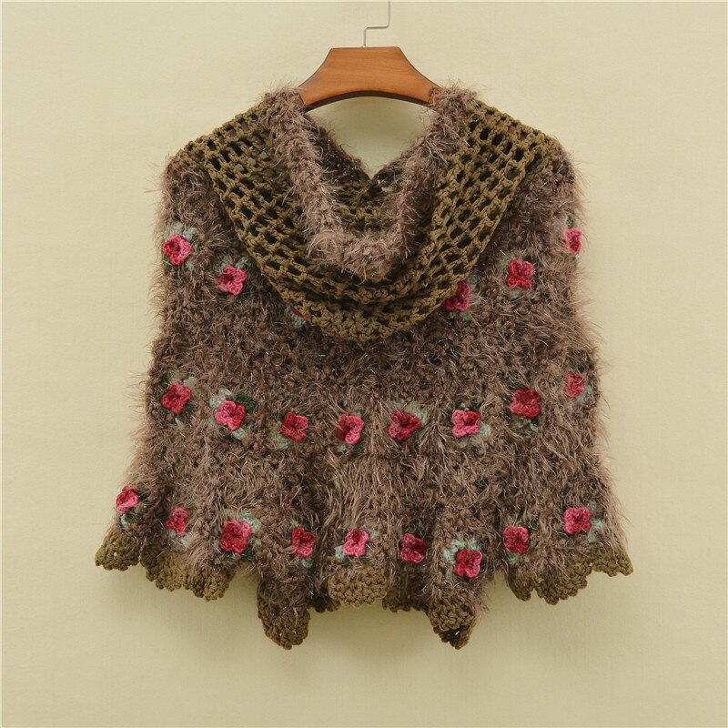 Pull femme à capuche, Cape fleurie, enveloppe, Cape Crochet, fait à la main, collection automne hiver