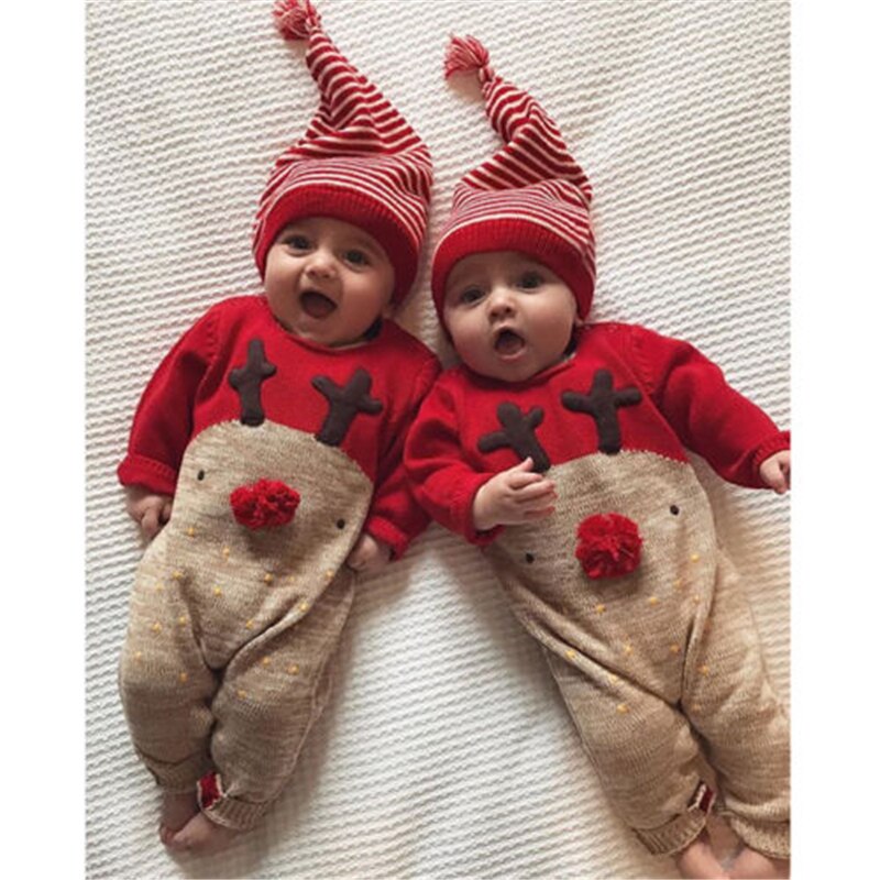 Appena nato Del bambino Della Ragazza Dei Ragazzi Di Natale corpo e Pagliaccetti Manica Lunga Cervo modello di Natale Del Pagliaccetto Della Tuta Degli Indumenti Da Notte Del Partito Del costume Vestiti Del bambino 2pz