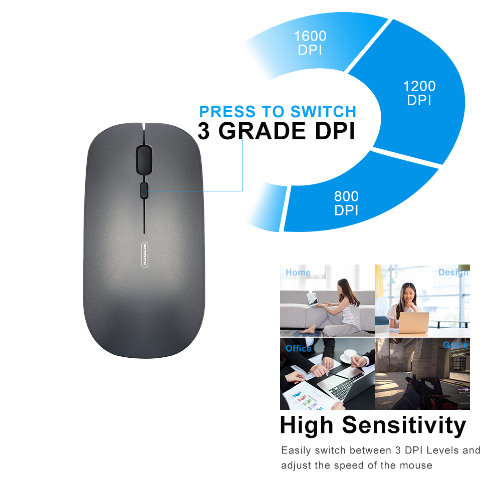 Anmck Draadloze Muis Computer Bluetooth Muis Stille Pc Mause Oplaadbare Ergonomische Muis 2.4Ghz Usb Optische Muizen Voor Laptop Pc
