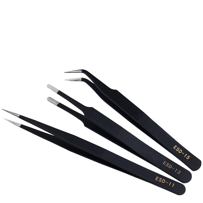 6Pcs Anti-static ESD Stainless Steel Tweezers Maintenance Tools Industrial Precision Curved Straight Tweezers Repair Tool Kit