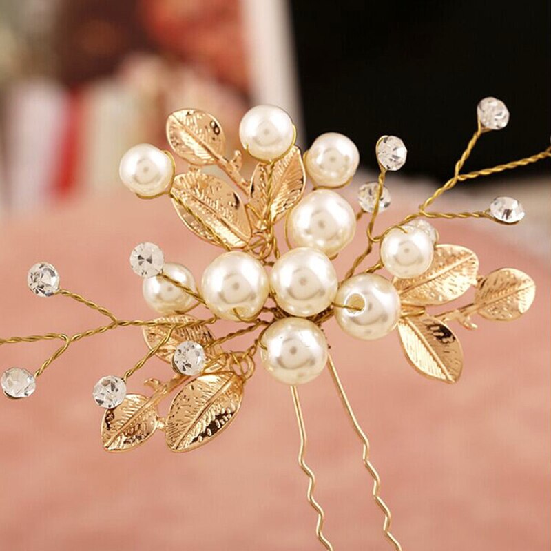 Hoofddeksels U-vorm Haarspeld Bloem Kristal Haarspeld Clip Imitatie Parels Crystal Haarspelden Clips Voor Vrouwen Bruidsmeisje Sieraden