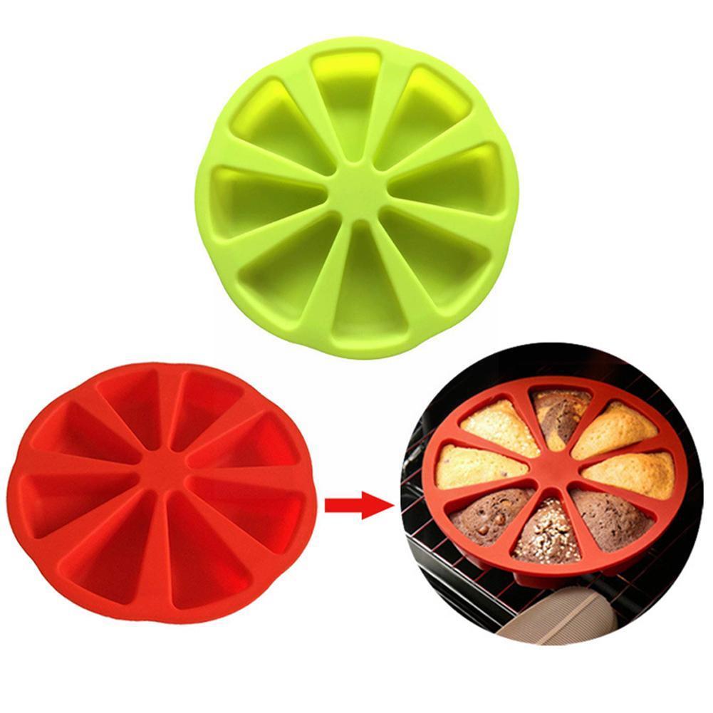 8-Gat Scoren Silicone Mold Oranje Vorm Pizza Tray Tools Bakken Cake Bakken Fondant Pan Muffin Driehoek Bakvormen T7V0