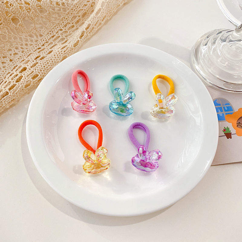 Boîte de chouchous en caoutchouc pour enfants, 5/8 pièces/boîte, bande de cheveux en forme de cœur, fleur, dessin animé, doux et brillant, accessoires pour cheveux: Rabbit-5 Pcs