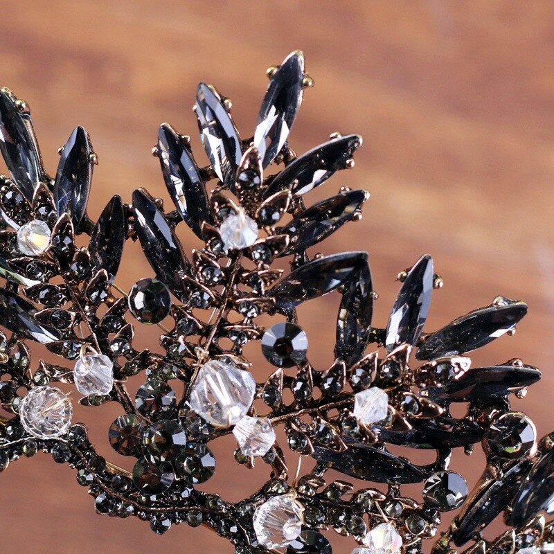 Baroque retro black elements high-end bridal crown bridal jewelry boutique headdress handmade crystal wedding head black crown