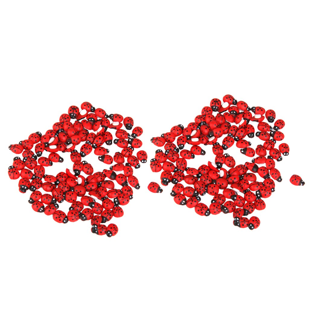 200Pcs Miniatuur Decoratie Lieveheersbeestje Hout Landschap Tuin Art Bonsai Poppen