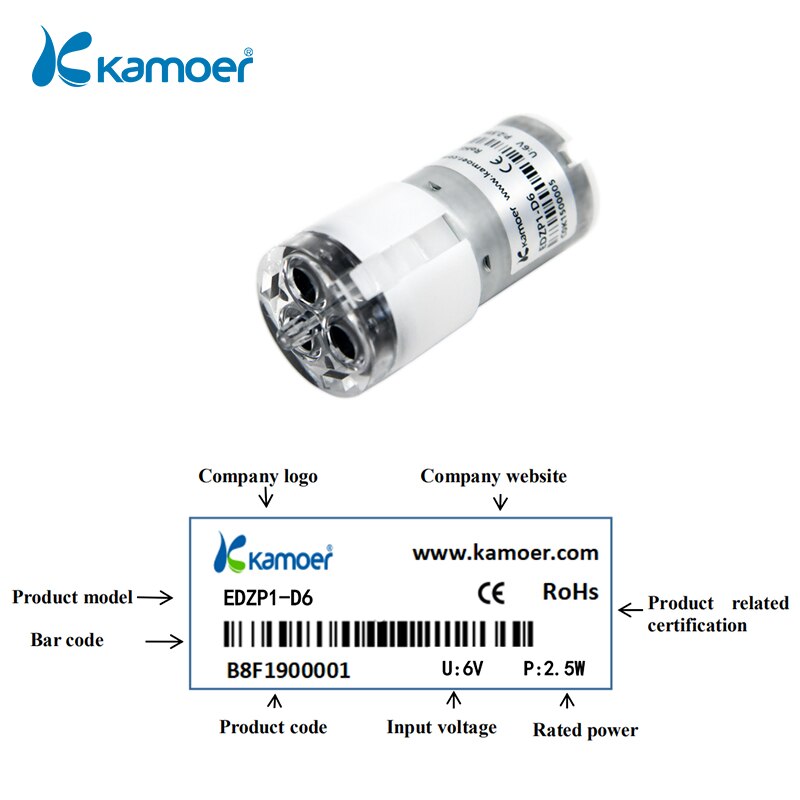 Kamoer EDZP1 micro electric diaphragm air/vacuum pump pump with brush motor and double head: EDZP1-D6