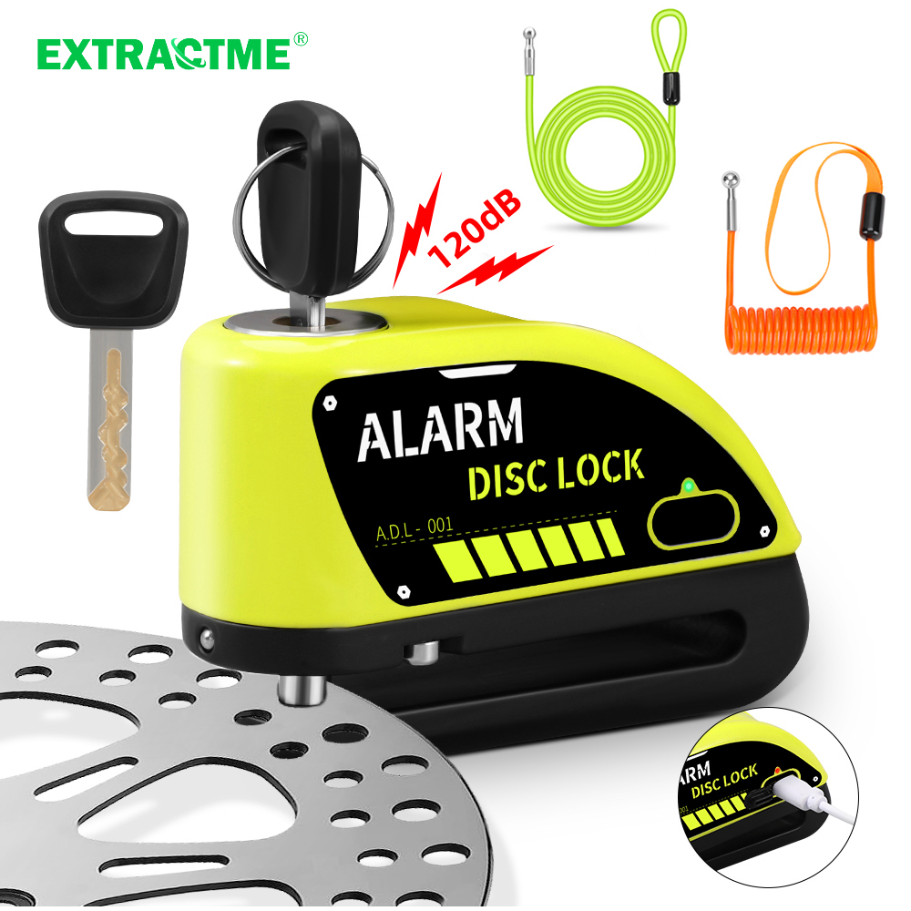 Extractme Motorrad Alarm Scheibenbremse Schloss 120dB Fahrrad Rad Disk Vorhängeschloss Sicherheit Diebstahlsicherung Rolle Alarma Motocicleta