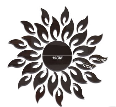 18 Stück Acryl Spiegel Blumen Aufkleber - 3D Wanddekoration Schwarz Für Wohnzimmer