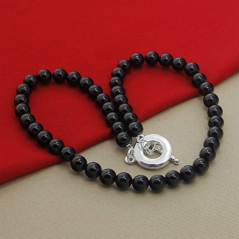 Vrouwen 925 Zilveren Kettingen Vier Kleur Parel Kettingen Vrouwelijke Bruiloft Sieraden: Black