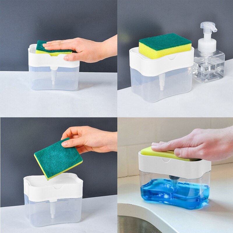 Scrubbing Liquid Detergent Automatic Dispenser Kitchen Press-type Liquid Box Scouring Pad Dishwashing Soap Dispenser
