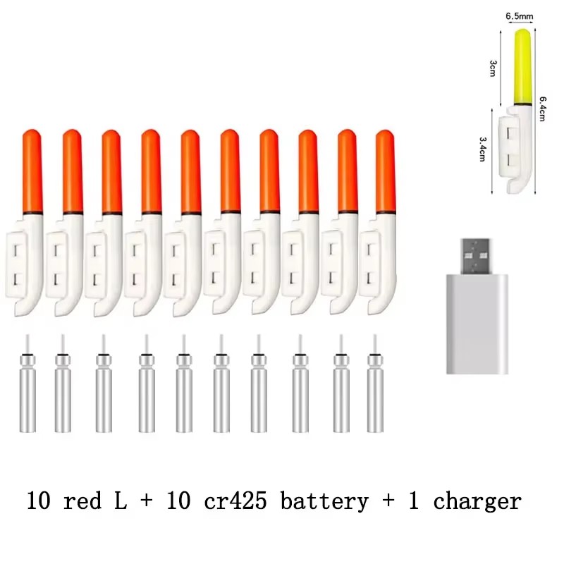 10 st/parti elektronisk ljuspinne med uppladdningsbart batteri, klämma på fiskespö, lysande lampa  a578  cr322 / cr425: Gul