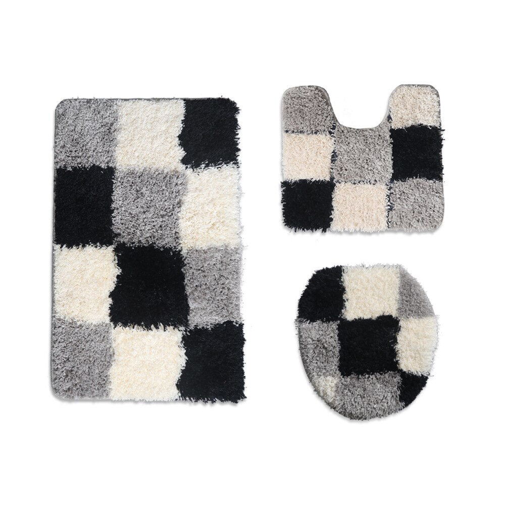 Europese geometrische abstracte flockmatset voor thuis toilet waterabsorberende antislipmat u-kussencombinatie driedelige badmat: 04