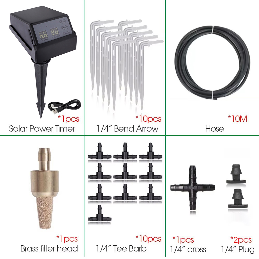 Solar Water Pump Timer Automatic Drip Irrigation Kit Watering Timer Irrigation System Garden Hose Micro-Drip Irrigation Kits: Yellow