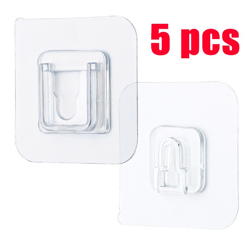 Transparent Double-sided Adhesive Wall Hooks Hangers Punch-free Super Strong Sticky Waterproof Reusable Seamless Hanging Hooks: 5pcs