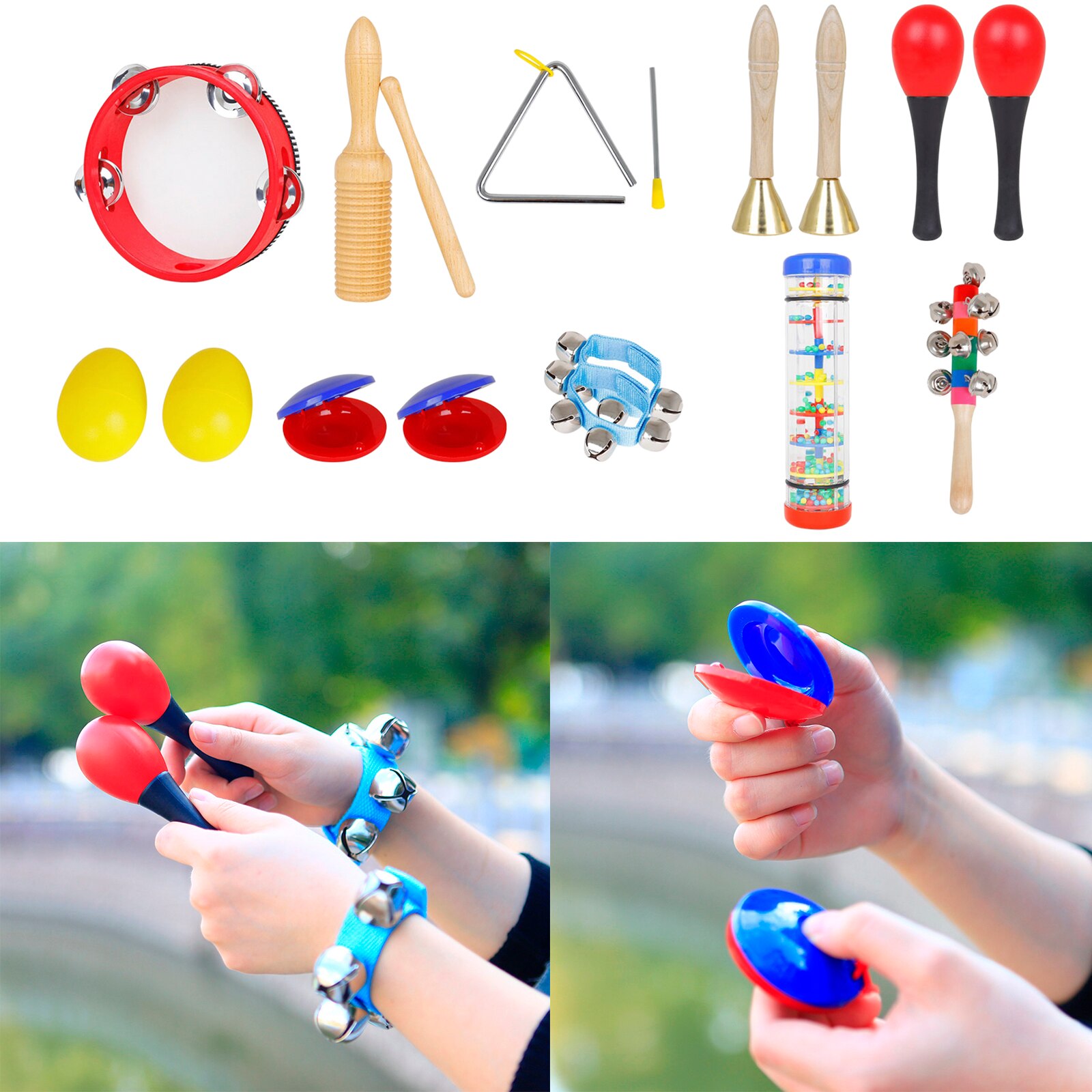 Conjunto de instrumentos musicales para niños, juguetes de preescolar con pandereta, Maracas, de vacaciones, 10 Uds.