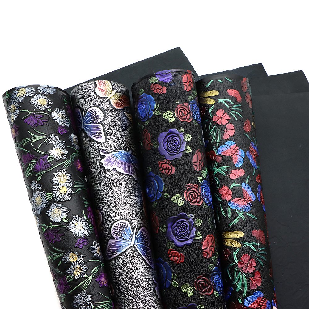 50*60cm Flower Butterfly Embossed Bump Texture Faux Leather Vinyl Fabric,DIY Handmade Material,1Yc10748