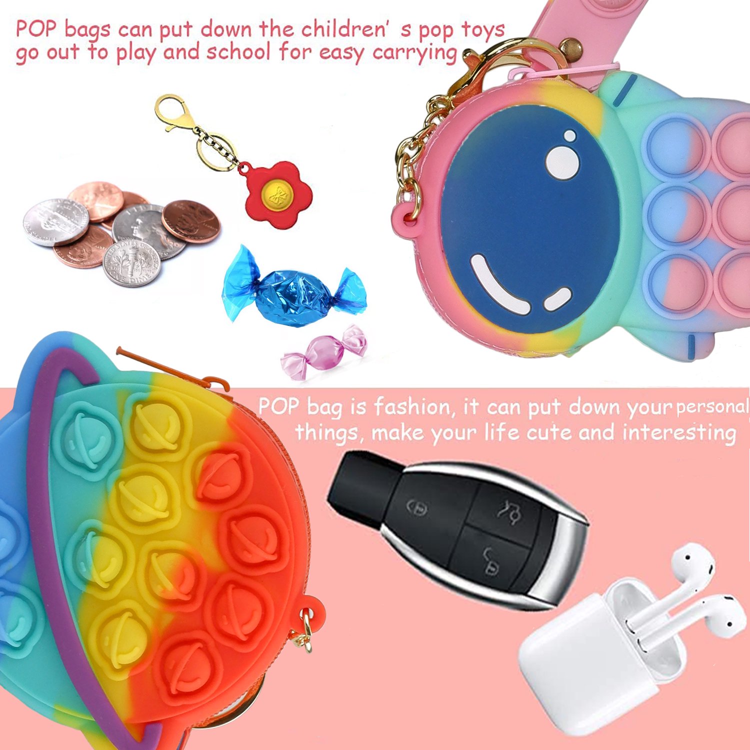 Fidget-spielzeug, kawaii popits schlüsselanhänger, mini-pop-beutel, kleiner regenbogen-popits schlüsselanhänger, push-bubble-spiel, sternen-partygeschenke, symomok