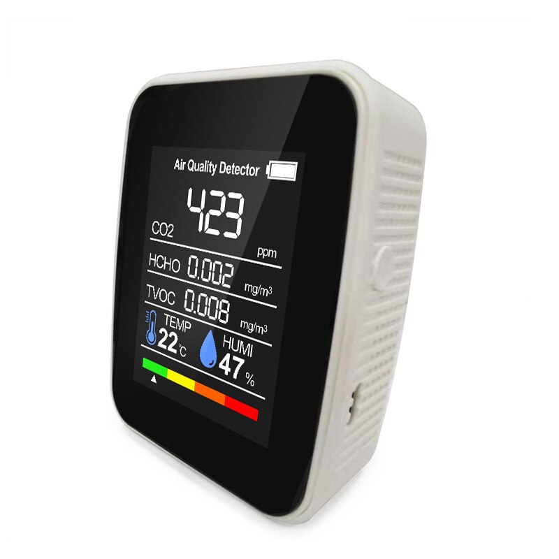 Xiaomi-Monitor de aire interior 5 en 1, medidor Digital inteligente de CO2, HCHO, TVOC, Detector de CO2, analizador LCD de temperatura y humedad: Blanco