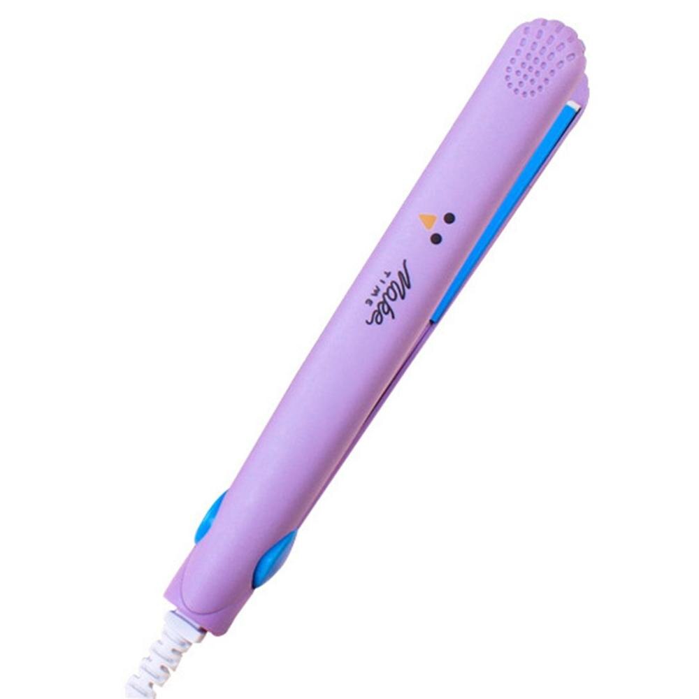 Portable frange défriser les cheveux dessin animé Mini droite Curl sèche et humide bigoudis Portable frange pince électrique rouleau: Purple