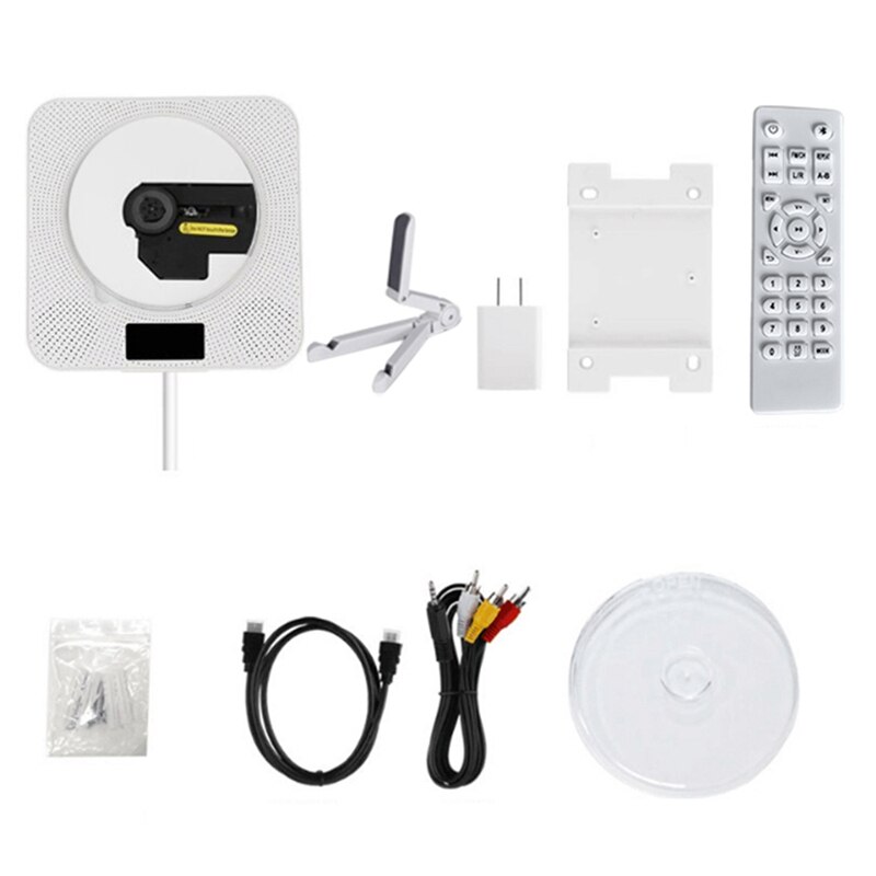 Reproductor de CD DVD, Altavoz Bluetooth, Radio FM montada en la pared con pantalla LED y altavoz HiFi integrado a distancia: EU