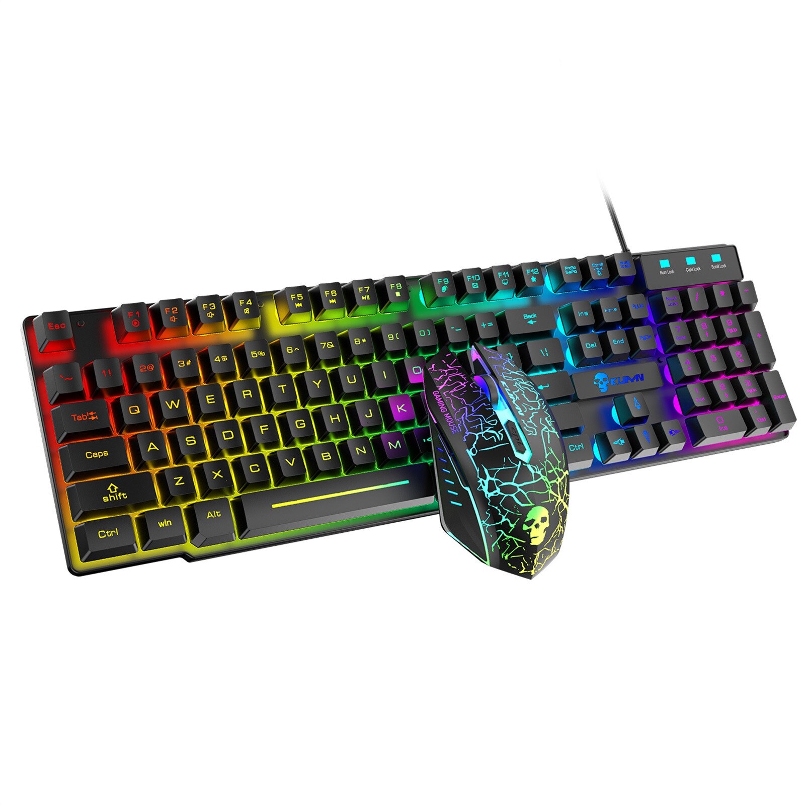T6 Wired Gaming Keyboards 2400DPI Gaming Mouse Combo with Mouse Pad Rainbow Multi Backlight USB Wired Gaming Mouse Set #BL2: C