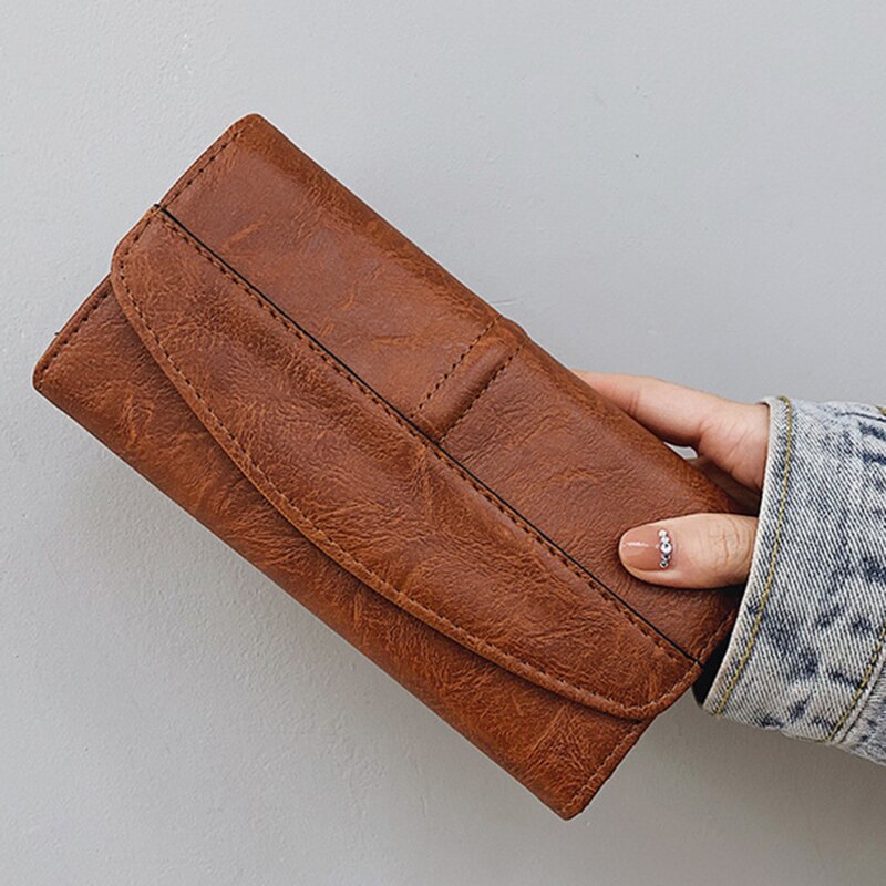 Vintage Vrouwen Portemonnee Tri-Fold Pu Lederen Portemonnee Lange Portemonnee Met Note Fotokaart Compartiment Hasp Pocket portemonnee Voor Dames: brown