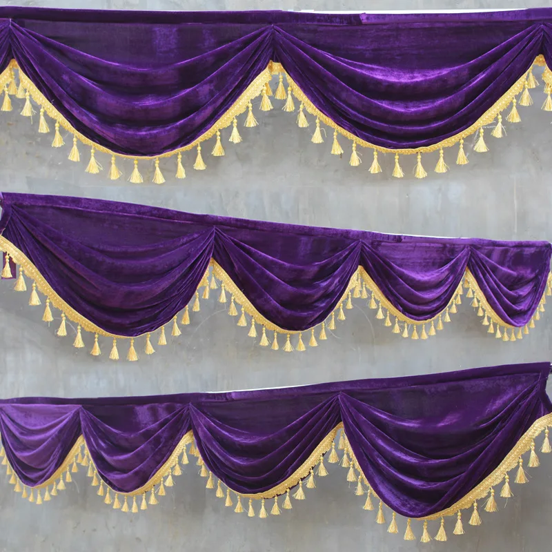 2 Meter Velvet Curtain Swag Tassel Table Cover Wedding Backdrop Table Skirts Stage Background Drapery Party Banquet Walls Decor: PURPLE
