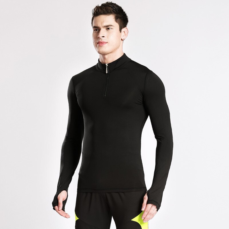 Mænd langærmet fitness fitness tøj stander krave mand t-shirt kompression mænd fitness løb åndbar skjorte