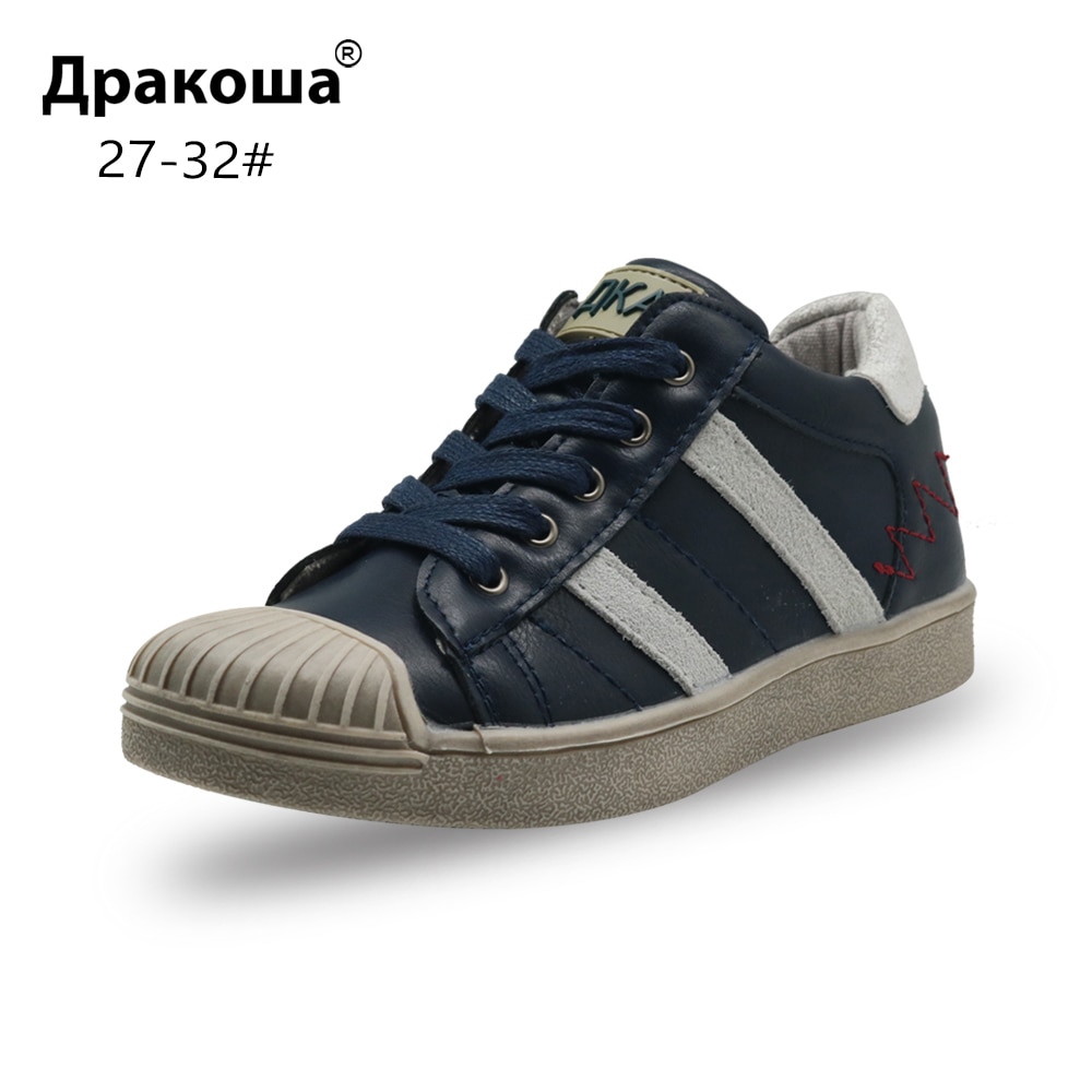 Apakowa Boys Shell Head Casual Shoes Children's Autumn Spring Lace-up School Sports Sneakers with Zip for Toddler Kids